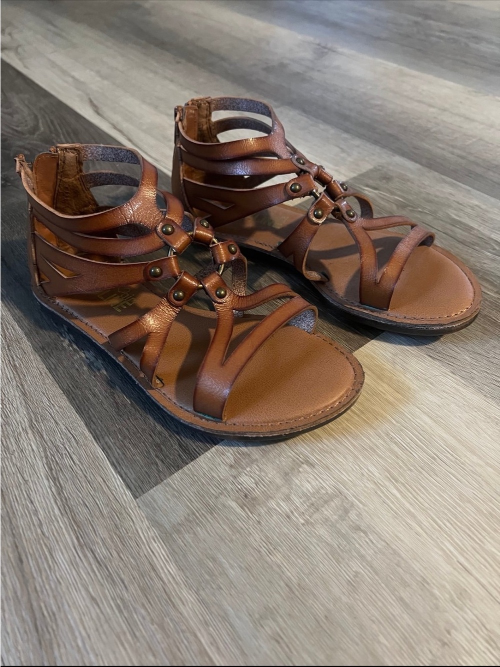 Madeline Brown Multi-Strap Gladiator Sandals with Stud Details